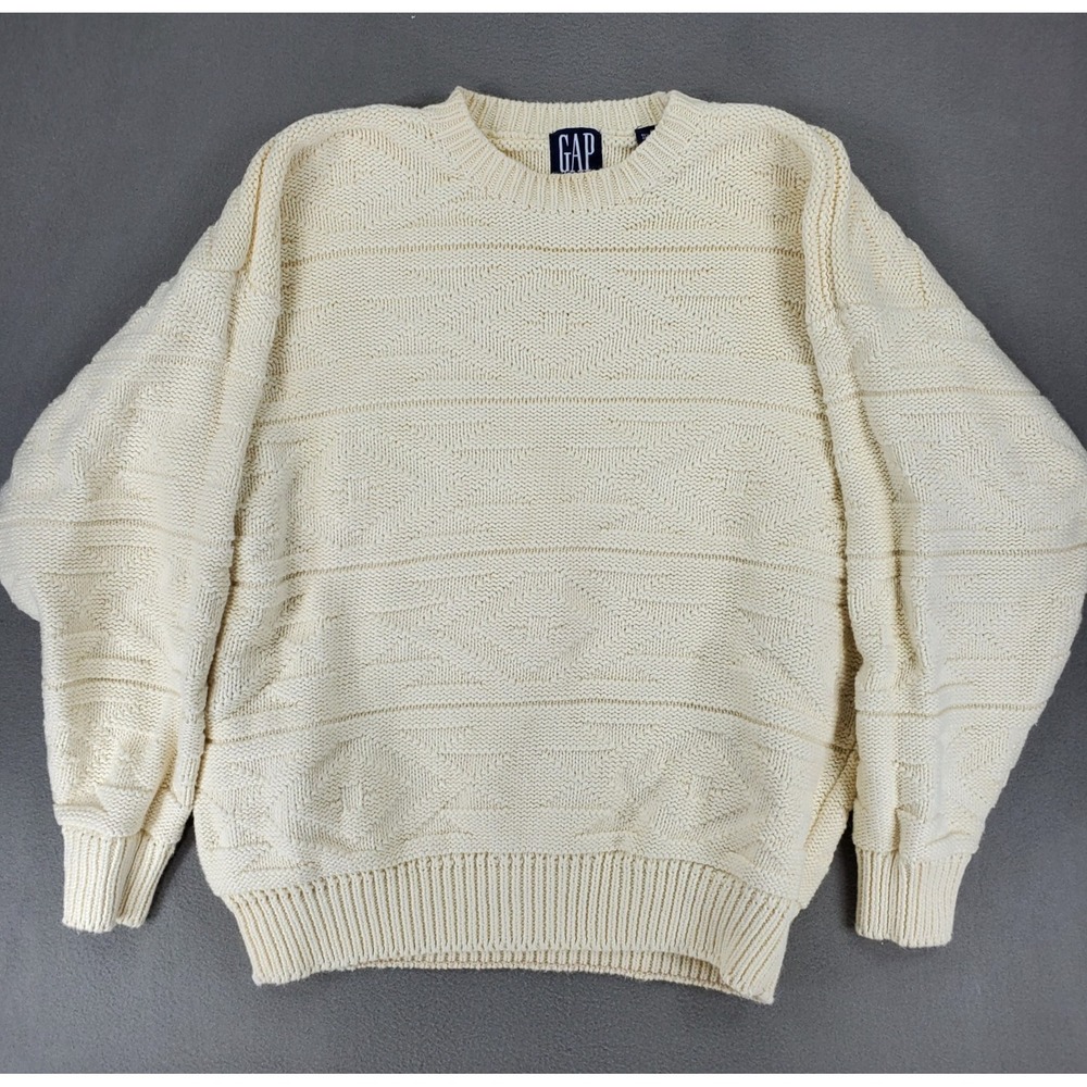 Vintage Gap Cable Knit Cotton Sweater Crew Neck Adult‎ L Cream Chunky Southwest